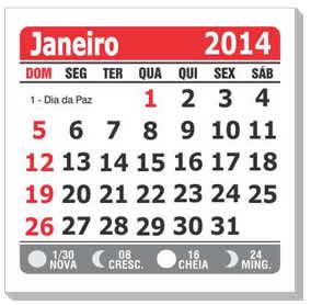 Bloco de Calendário 2014 5x4 - 1000 unidades